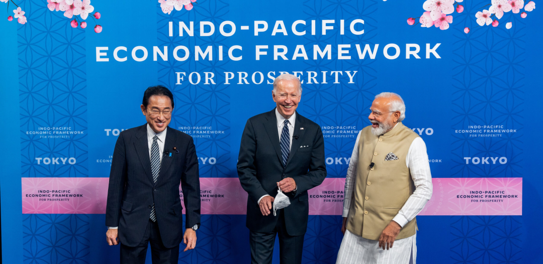 2022年5月23日，印度总理莫迪与美国总统拜登、日本首相岸田文雄一同出席印太经济框架（ipef）启动仪式。